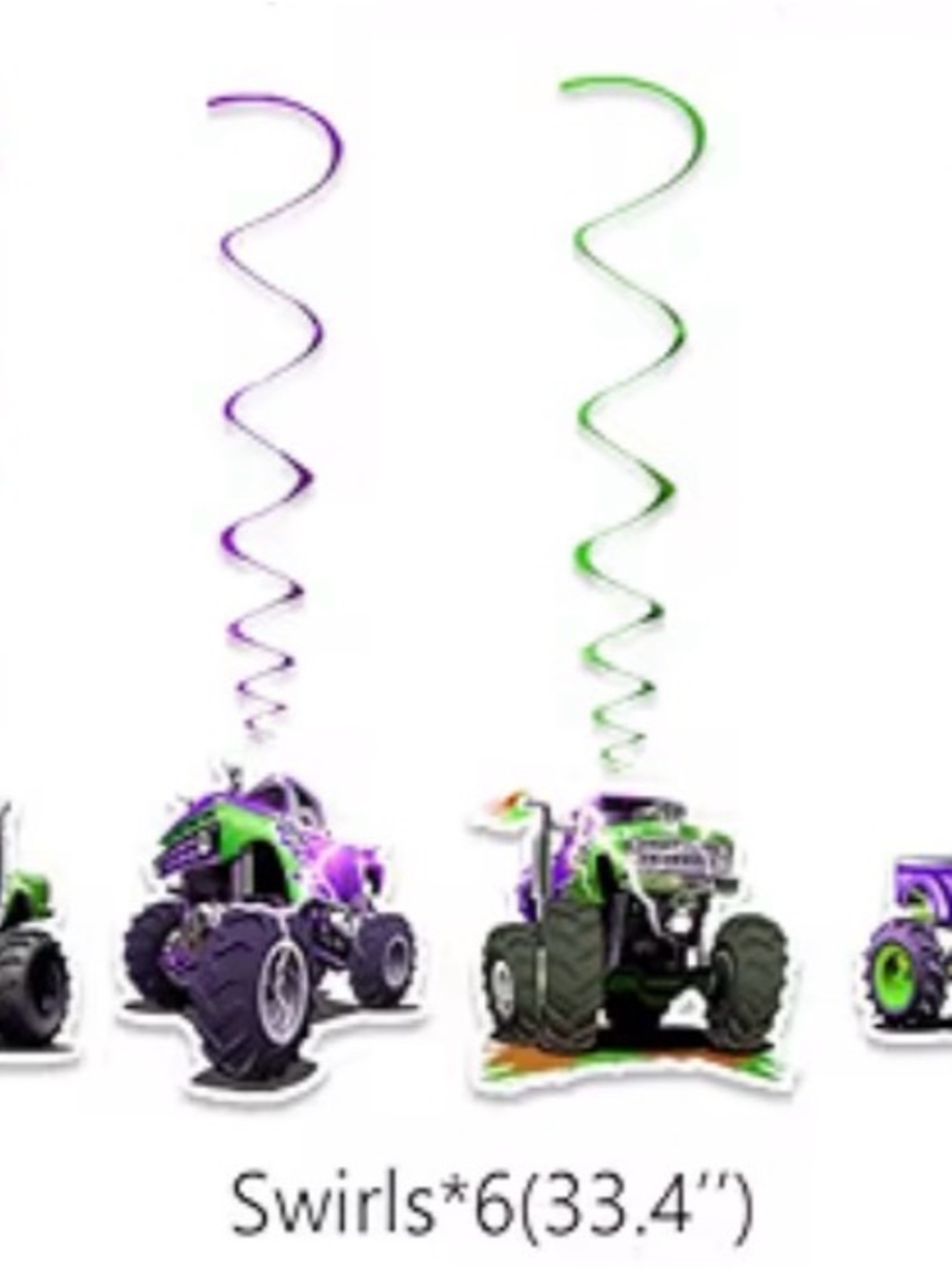 6 Monster Truck Spiral Swirls - Purple & Green Party Decor